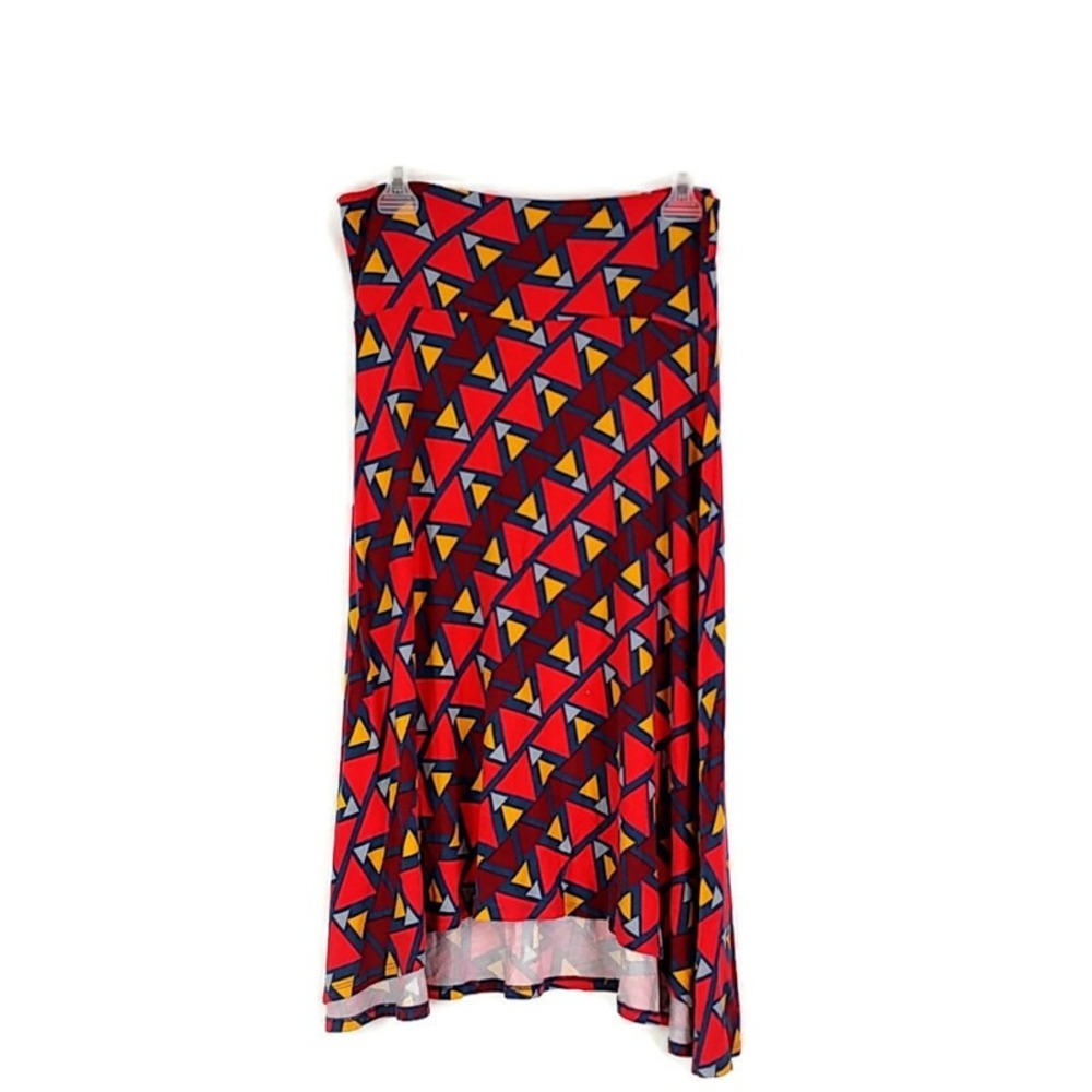 LuLaRoe Azure Skirt Womens Medium Red Geometric Triangle High‎ Low A-Line
